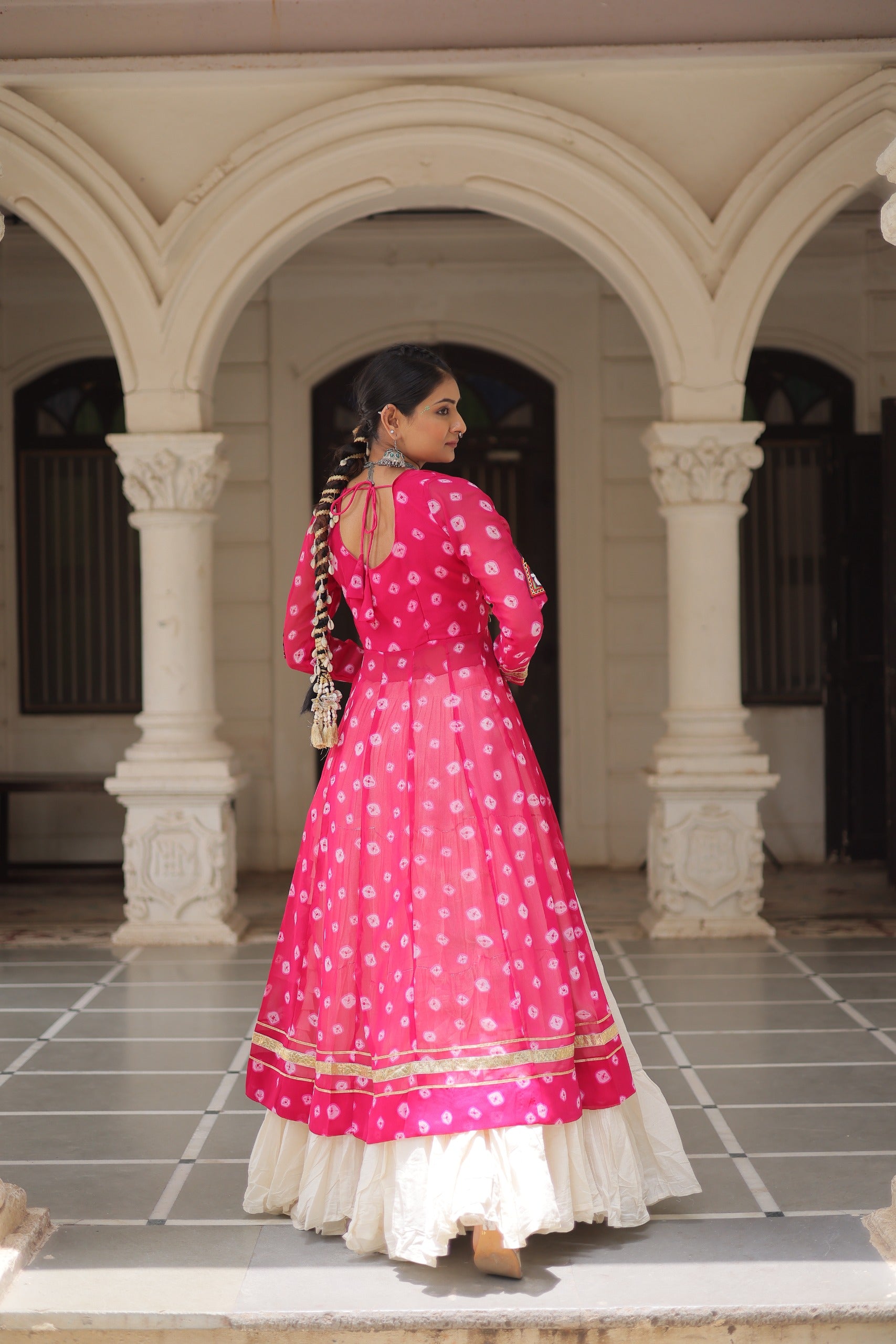 β¨  Navratri Collection - Bandhani Print Kurti with Kora Cotton Lehenga